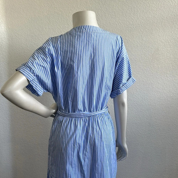 Saks Fifth Avenue Womens Striped Belted A Line Dress Blue White Cotton - Picture 5 of 7